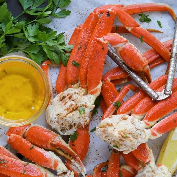 Dat Bayou Spot's Cajun snow crab legs with butter, lemon, and parsley.
